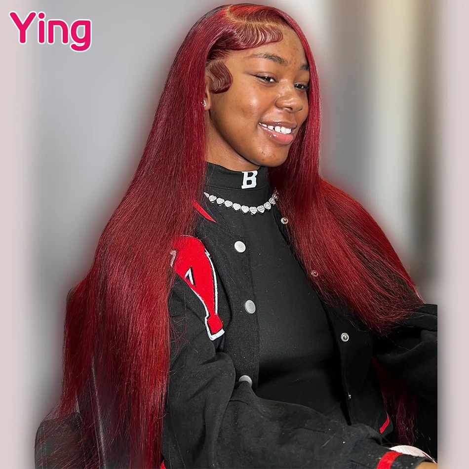 

Ying Hair 200% Bone Straight 99J Burgundy 13x4 Lace Front Wig Human Hair 13x6 Lace Front Wig PrePlucked 5x5 Transparent Lace Wig