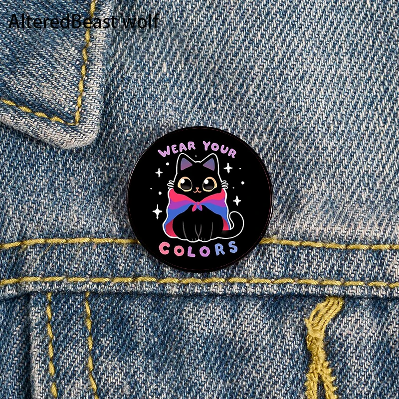 Bi Pride cat с принтом булавка Милые Броши на заказ рубашка лацкан учитель сумка