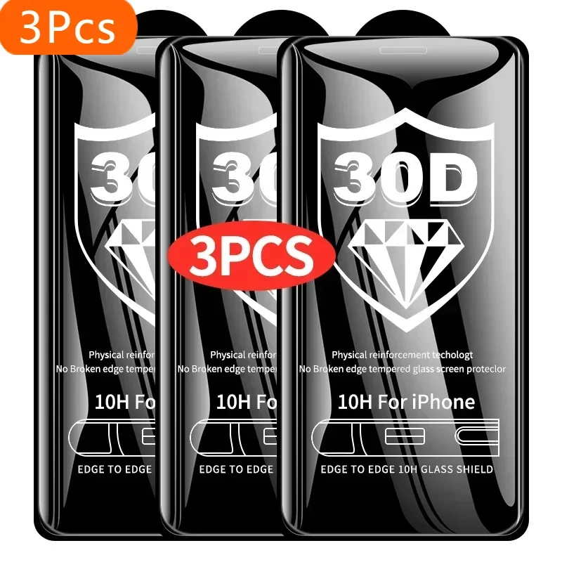 Фото 3 шт., защитная пленка из закаленного стекла 30D для iPhone 14 13 11 15 16 Pro Max 12 Mini 16e XS XR X 8 7 Plus SE 2020 16Pro, пленочная крышка №1