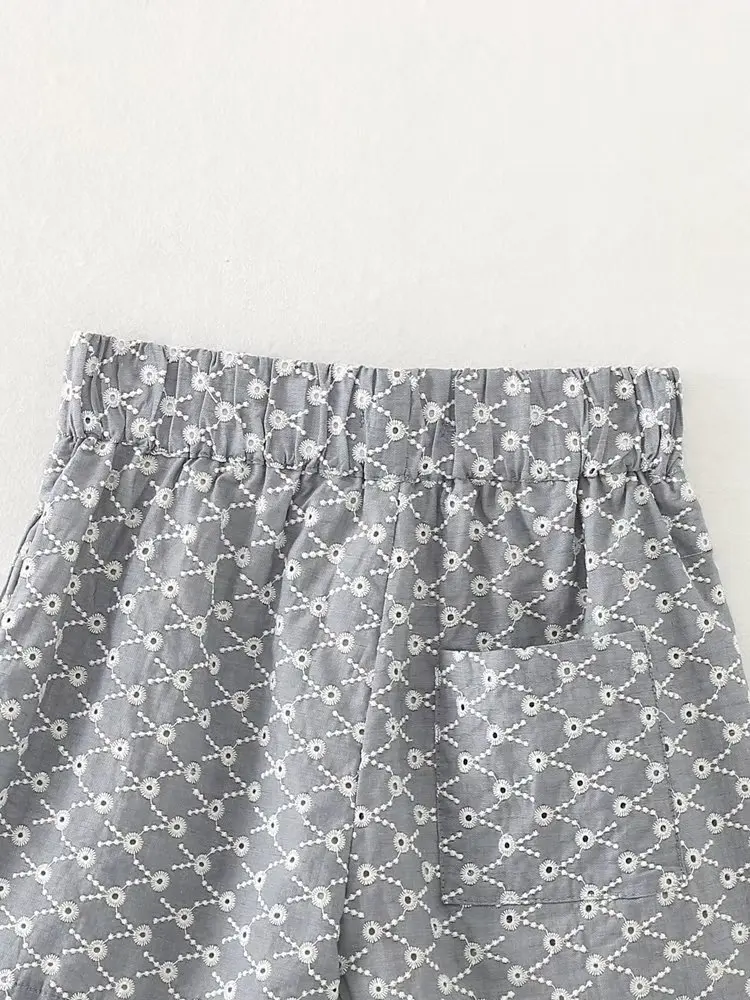 Jenny&Dave French Ethnic Style Geometric Hollow Fashion Ladies Shorts Summer Bermuda Embroidery Cotton Shorts Women