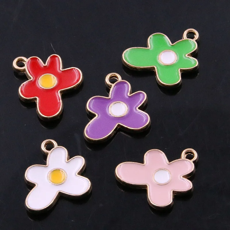 

10Pcs 16*17mm 5 Color Wholesale Charms Drop Oil Flowers Plant Alloy Metal Pendant For DIY Jewelry Bracelet Necklace Material