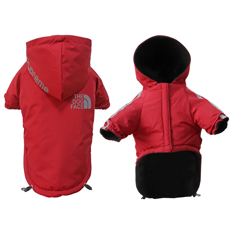 

Free Pet Clothes Winter Dog Fleece-Lined Thick Jacket Waterproof Hooded Jacket Christmas Gift
