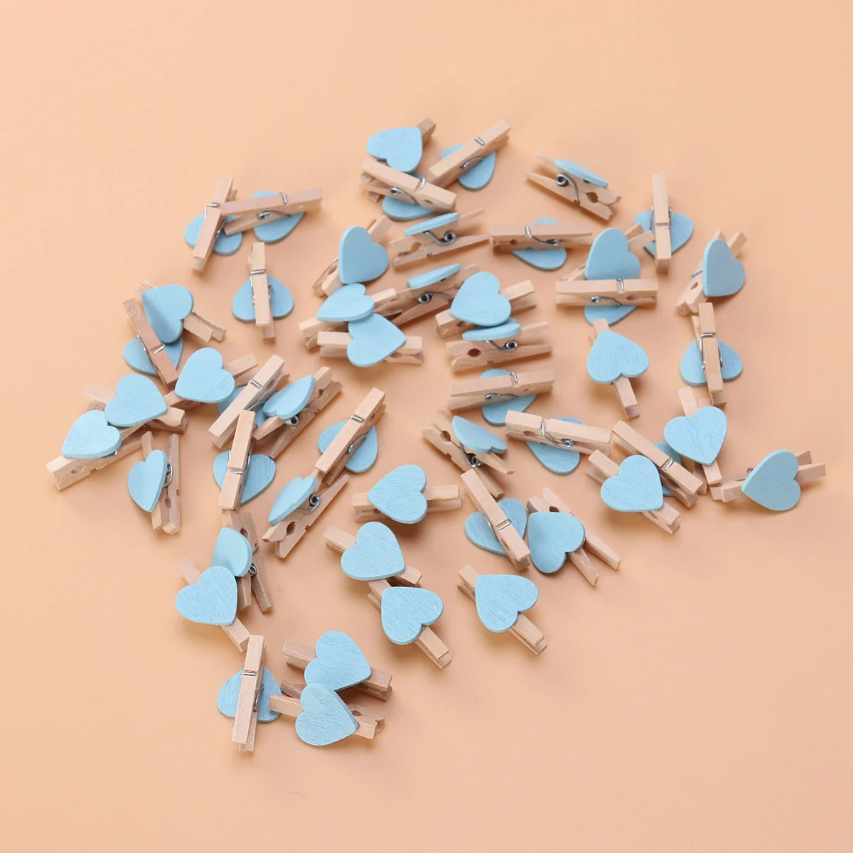 

50pcs Love Wood Clips Beautiful Small Fixation Clips for Photo Painting (Blue)