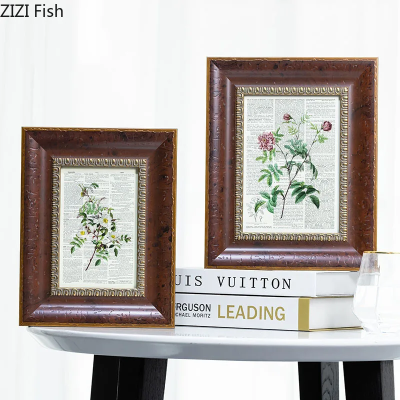 

Wood Carving Flower Texture Wood Photo Frame Retro Craft Frames for Pictures Desk Decoration Family Portrait Framed Ornaments