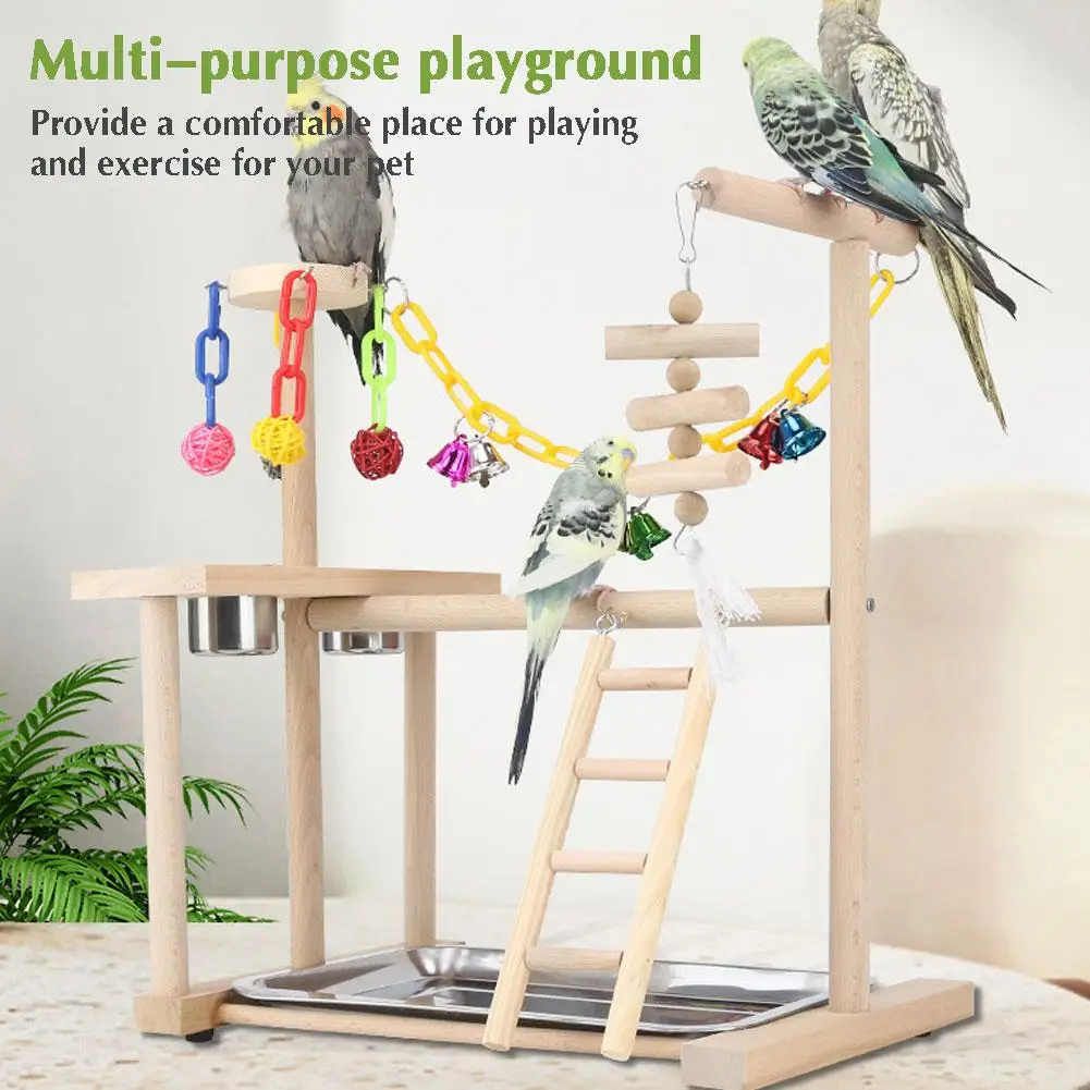 

Parrot Playstand Bird Plays Stand Cockatiel Playground Plate Wooden Playground Ladder With Feeder Metal Gym Toy Perch W1u4