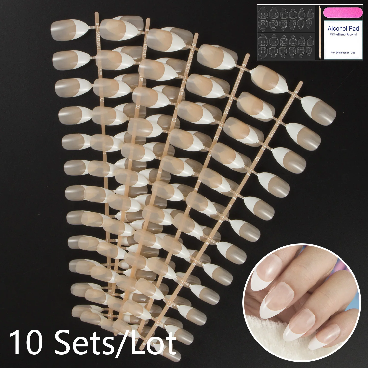 

With Nail Adhesives 10 Sets French False Stiletto Nail Press on Fake Nail Full Cover Short Length Nail DIY Cosas Nail Supplies