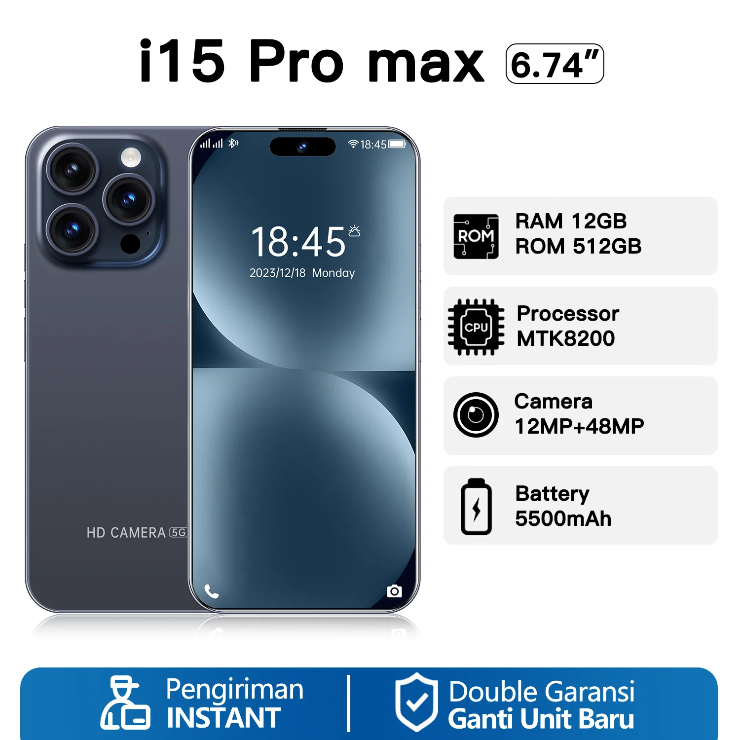 2024 последняя модель i15 Pro Max iOS17 Телефон iphone 15 Pro Max, 6,74  дюйма, 16GB+1TB