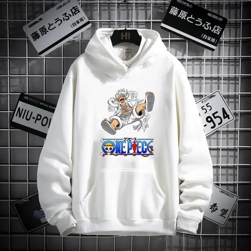 

Anime One Piece Long Sleeved Hoodie Loose Fitting Leisure Hooded Sweater White Luffy Yamato Autumn Clothing Baseball Uniform