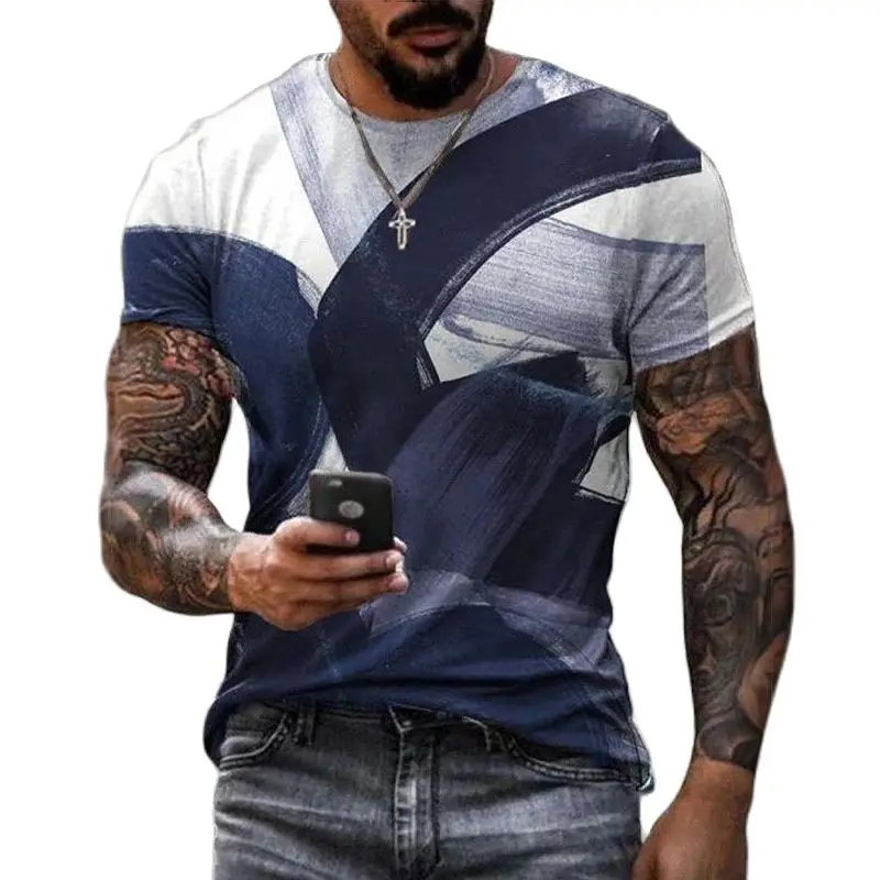 

Summer New Casual Fashion 3D Printing Irregular Graffiti Round Neck Loose Top T-shirt Men's Clothing Large Quick Drying Material
