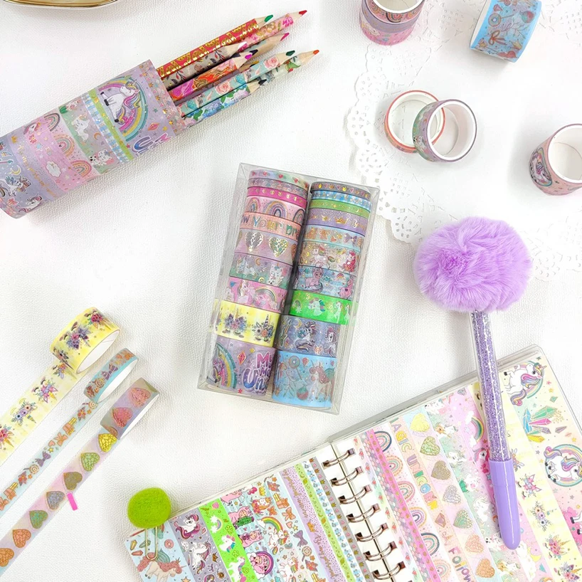 

20 рулонов, милый Единорог, искусственная Золотая фольга, Маскировочная лента, искусственная самодельная декоративная клейкая лента для скрапбукинга