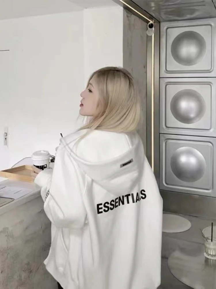 

2022 Spring and Autumn Letter Print Zipper Hoodies and Sweatshirts ESS Women's Loose Jacket Couple Fashion Casual