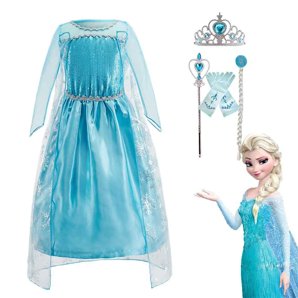 

Disney Frozen Snow Queen Cosplay Costume Elsa Anna Princess Dress For Girls Vestidos Kids Halloween Party Tulle Clothes 3-10Y