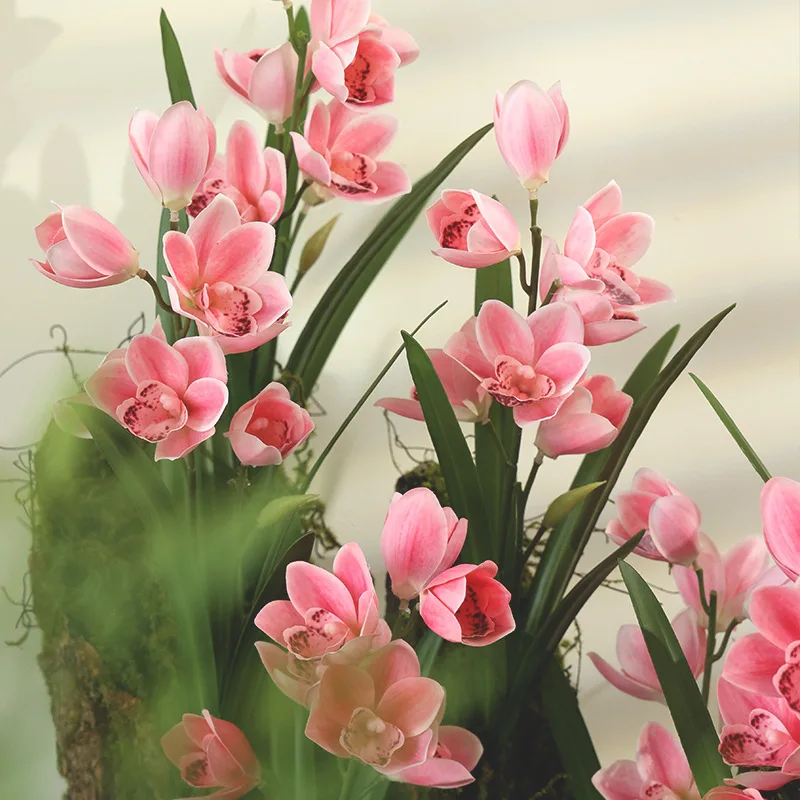 

Имитация цветов, Свадебный Цветочный 3D принт, Реалистичная на ощупь, цимбидиевая ветка, искусственный цветок, зеленое растение, украшение для торгового центра