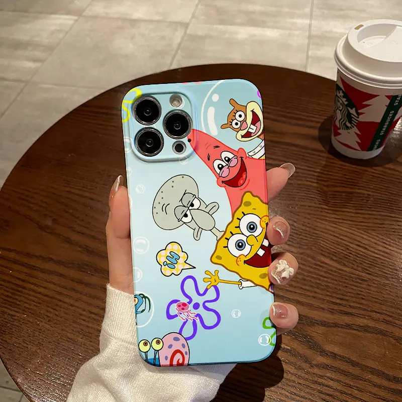 Чехол для телефона Cartoon Cute SpongeBobs Patricks Stars IPhone 16 15 14 13 12 11 Pro Max XS XR XSMax 7 8 Plus глянцевый