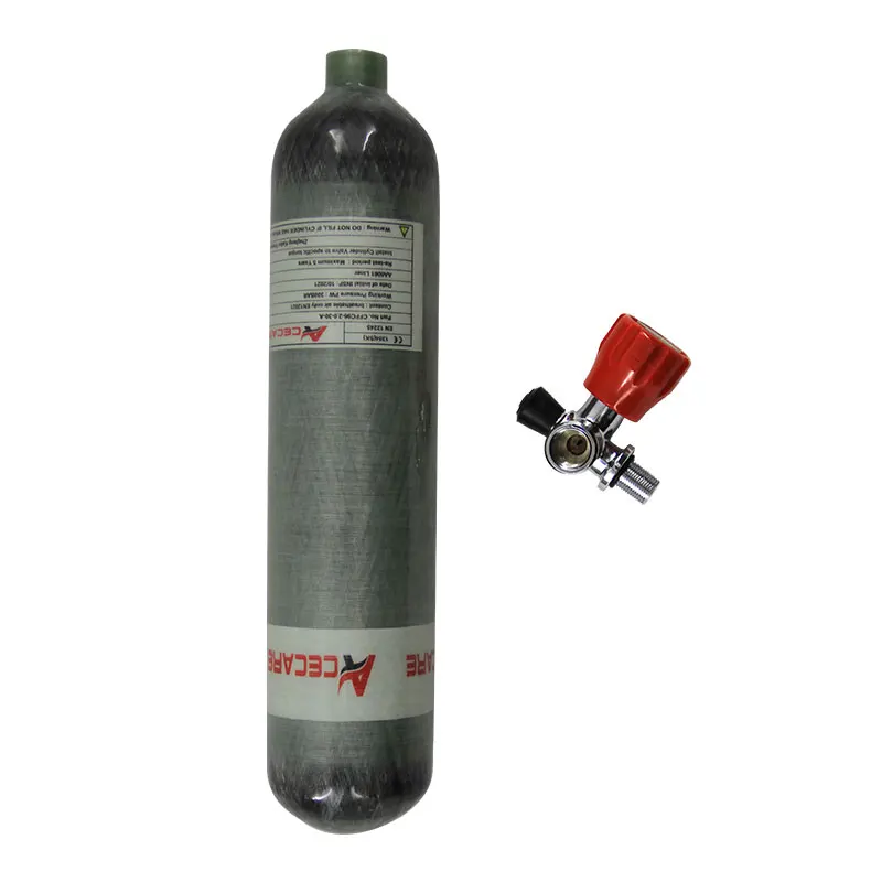 Acecare 2L CE Scuba Air Tank Carbon Fiber Cylinder 4500Psi with Red Valve M18*1.5 for Underwater Diving and Fire Safety