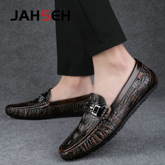 JAHSEH Men Cow Leather Crocodile Grain Style Loafers High Quality Business Casual Shoes Handmade Men Genuine Leather Moccasins 5