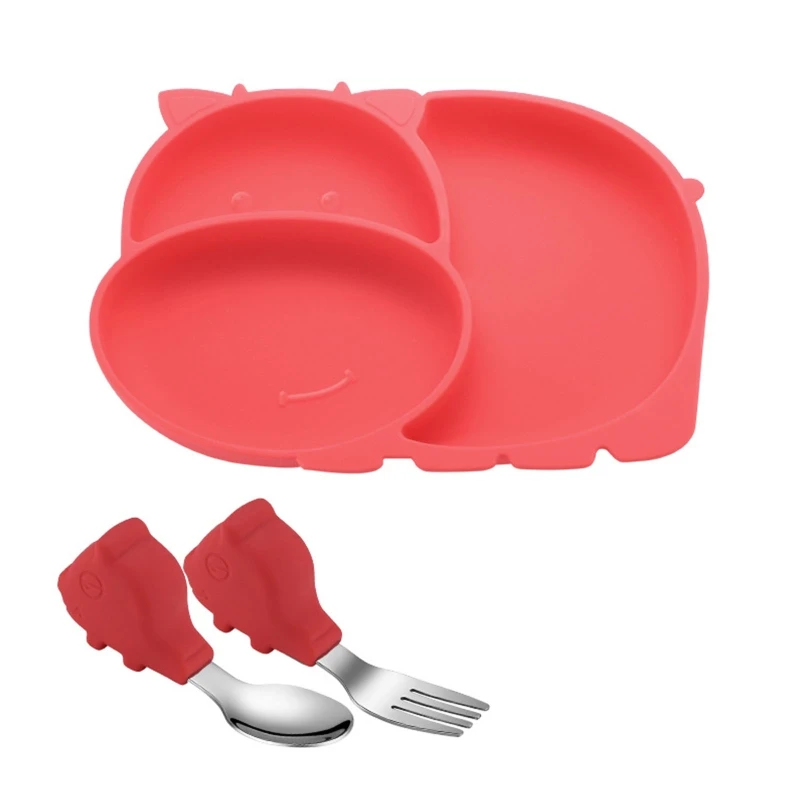 

3 Pcs Baby Silicone Divided Dinner Plate Suction Bowl Spoon Fork Set Training Feeding Food Utensil Dishes Tableware Kit