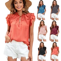 elegant flying sleeve t shirt top for women casual ruffles v neck summer blouse ladies leisure chiffon pullover top 2021 new
