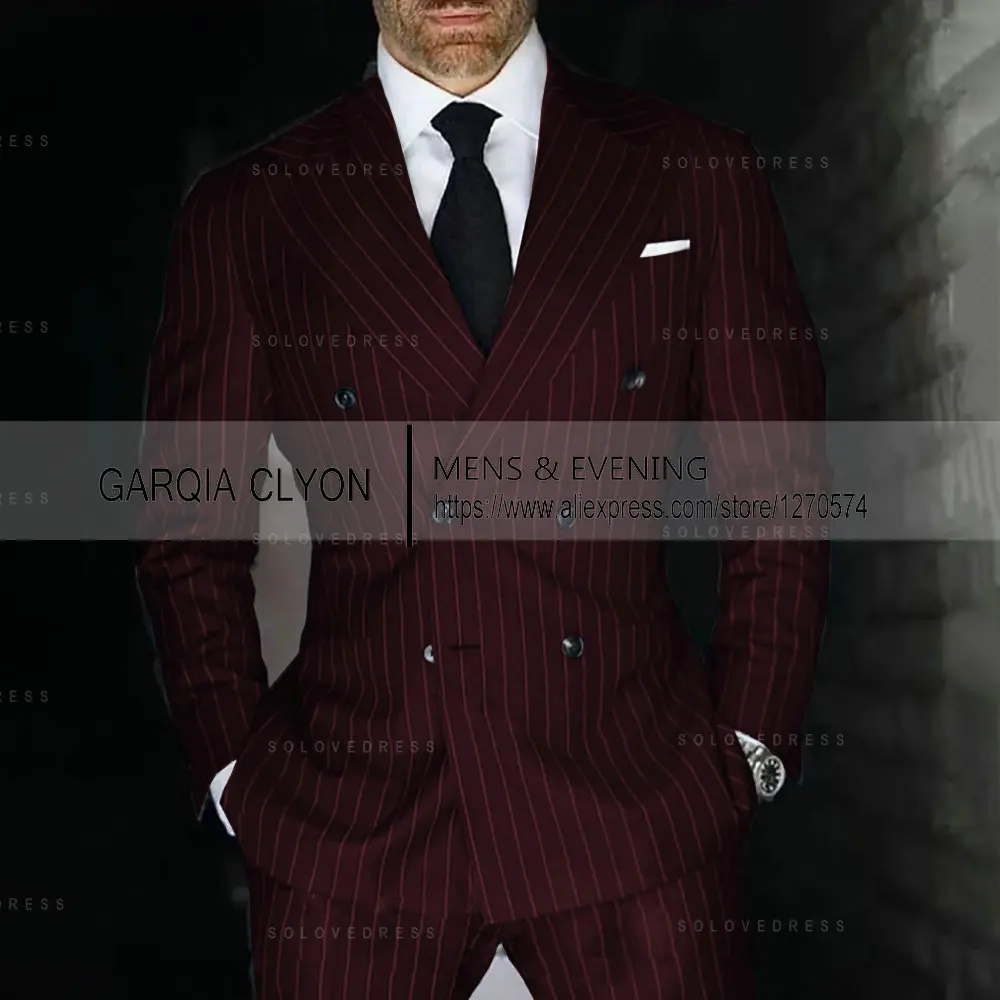 Мужские костюмы в серую полоску двубортные свадебные для жениха на заказ