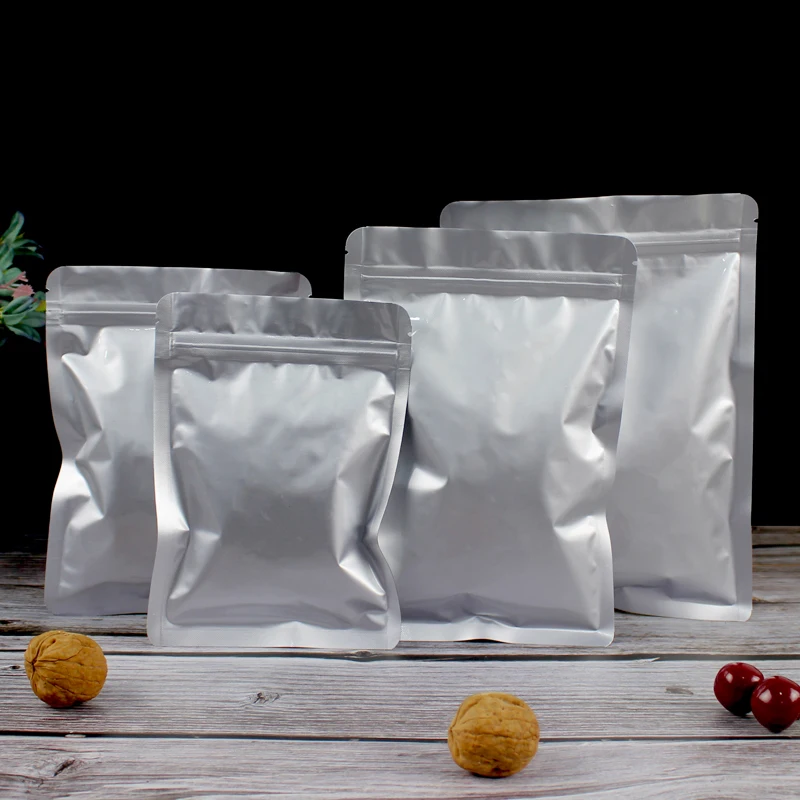 

50PCS/100PCS Flat Aluminum Foil Ziplock Storage Bags Resealable Ground Coffee Sugar Powder Snack Heat Sealing Packaging Pouches