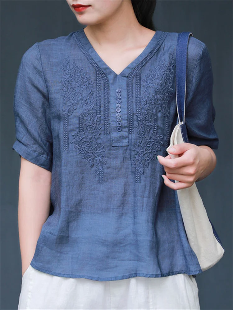 

Women Spring Summer Style Blouses Lady Casual Short Sleeve Stand Collar Solid color Blouses Tops DF4262