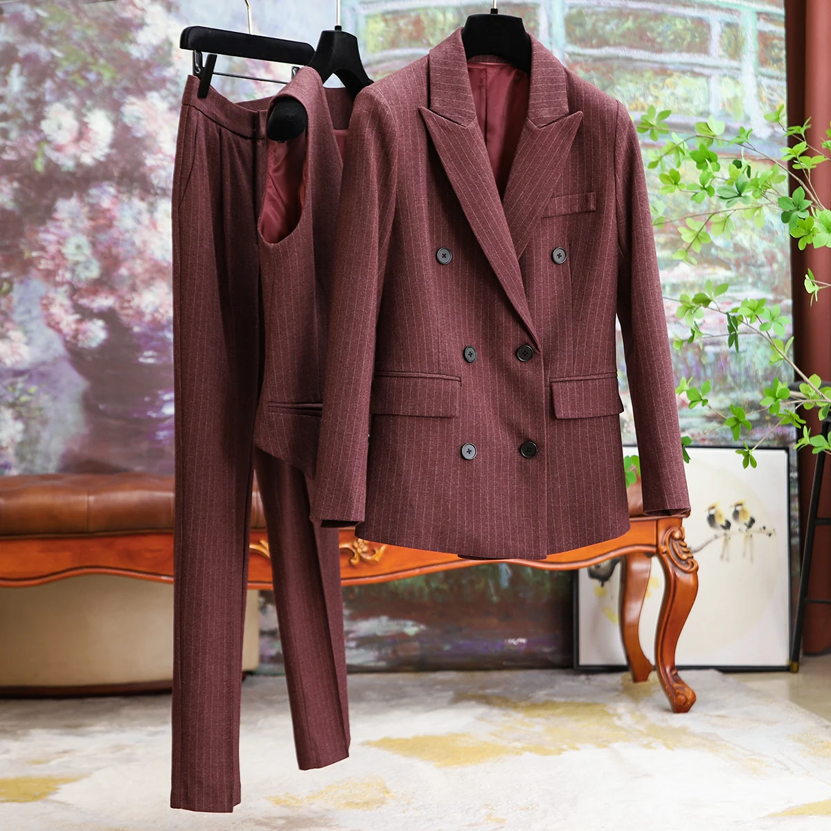 

Commuter Jacket Suit Striped Fashion Three-piece Suit Women 2023 Fall and Winter New Formal Occasions Suit Suits Women Clothing