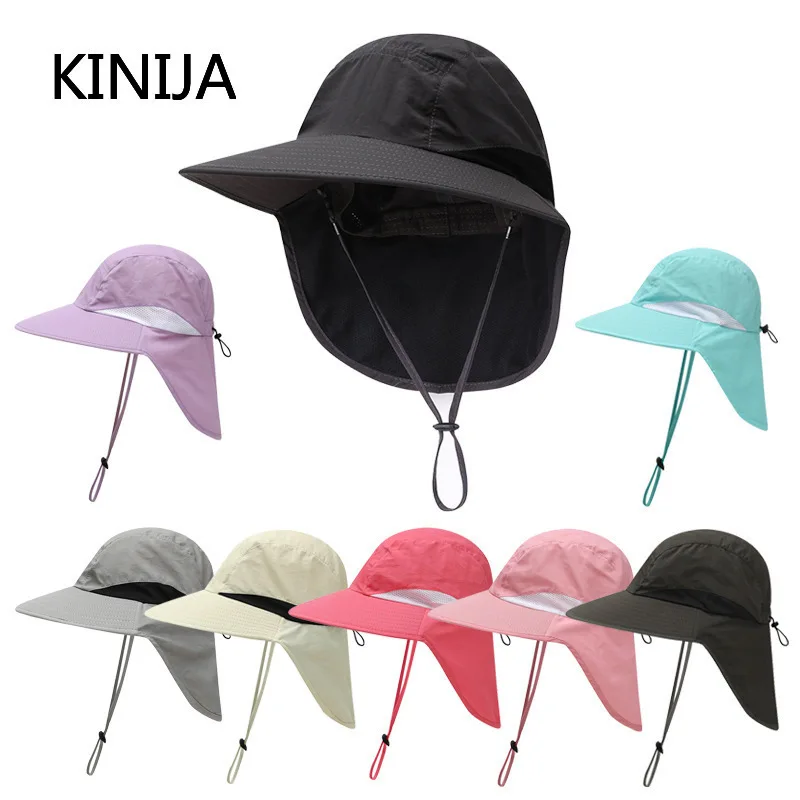 Summer Men Cap Quick Drying Outdoor Safari Hat Sunshade Visor Hat Hiking Climbing Fishing Hat Women Neck Protection Shawl Cap