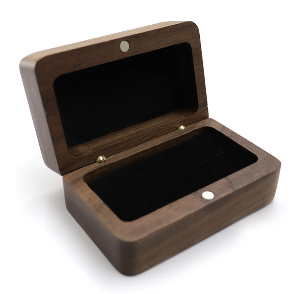 Wood Custom Wedding Valentine Walnut Proposal Engagement Ring Holder Box Packaging Earring Storage Jewelry Boxes Case