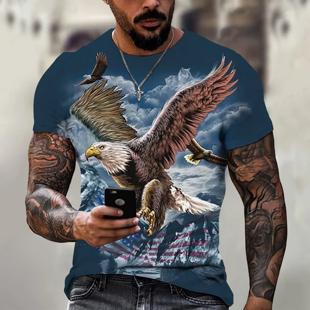 

Новинка 2023, Мужская футболка с 3D Цифровым принтом в виде орла, модный Индивидуальный Повседневный Топ с коротким рукавом