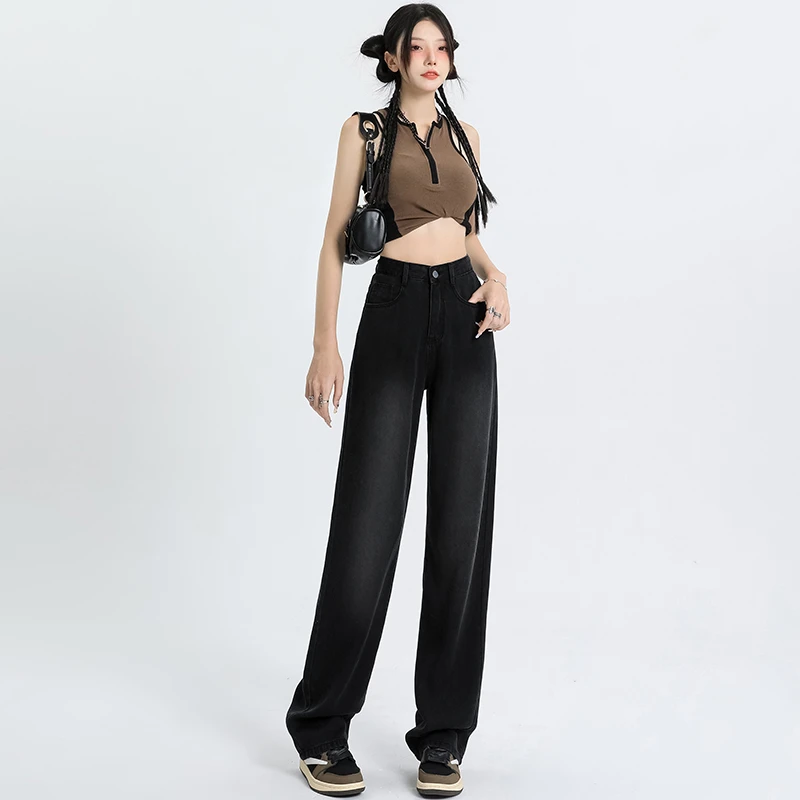 Jeans Women's Black Pants Spring/Summer Commuter High Waist Wide Leg Slim Drop Thin Summer Loose Straight Leg Pants