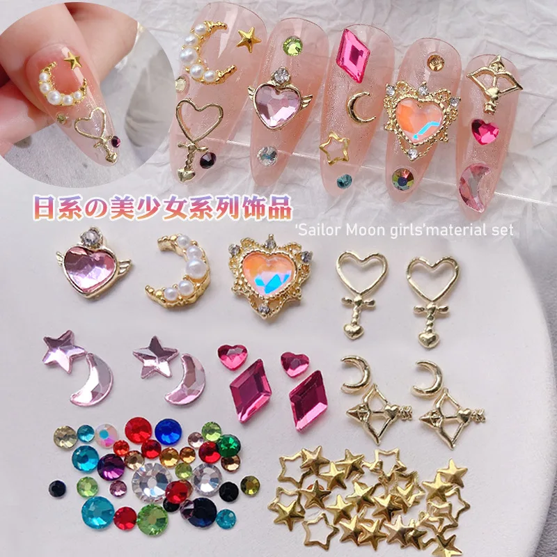 

Sailor Moon Accessories Decoration Nail Crystal Rhinestone Deco Kawaii Jewelry Girl Warrior Material Package Gem Heart Set Box