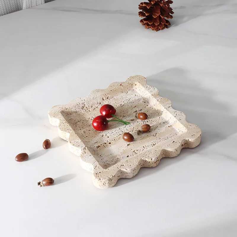 

Jewelry Marble Beige Ornaments Vintage Luxury Aromatic French Box Cave Tray Stone Hole Tray Small Storage Natural Retro