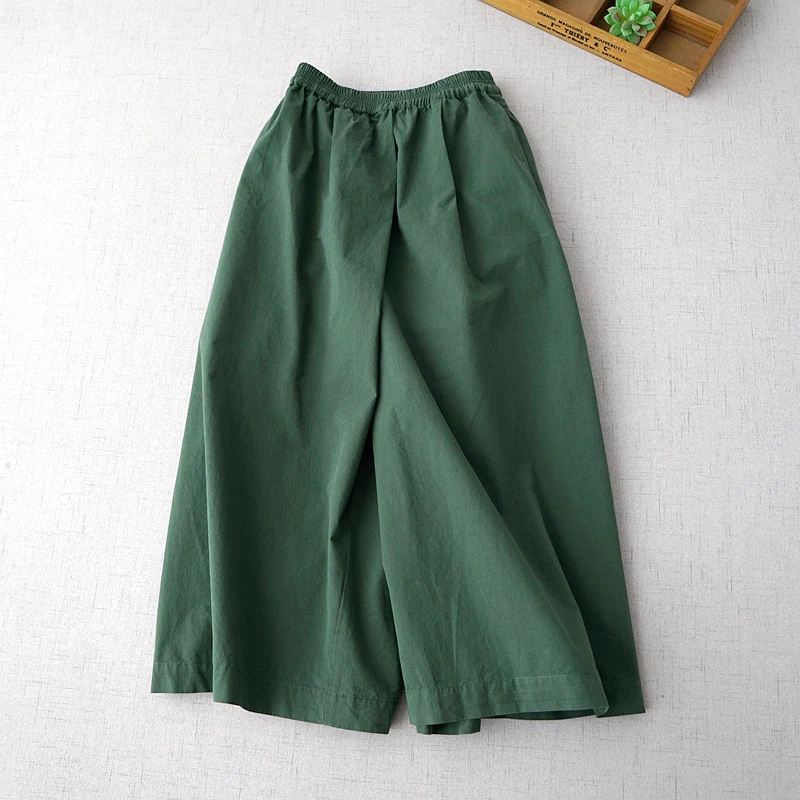 70-85cm Elastic Waist Spring Summer Women Loose All-match Comfortable Breathable Water Washed Cotton Trousers Wide Leg Pants
