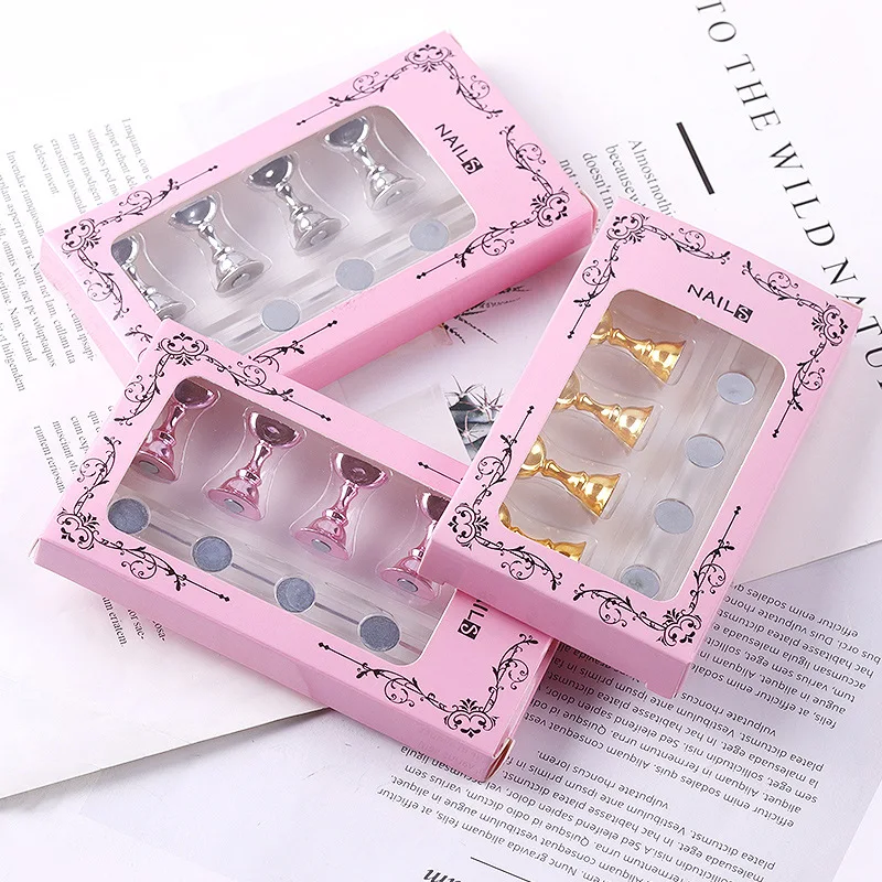 

1 Set Magnetic Nail Holder Practice Display Stand Acrylic Crystal Showing Shelf Nail Art Tool 4 Colors Nail Polish Display Stand