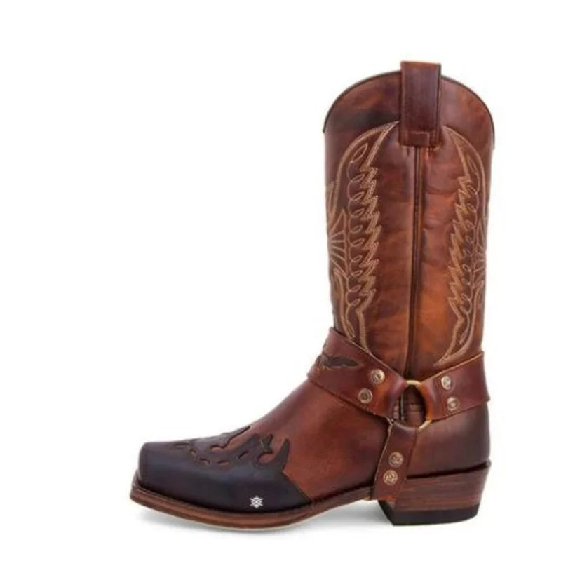 Мужские кожаные ботинки на низком каблуке с вышивкой размеры 38-48