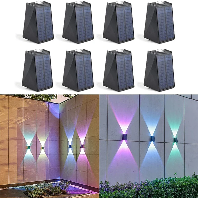 

Solar Wall Light 2LED Outdoor Waterproof Ups and Downs Color Changing RGB Wall Light for House Patio Porch Garden Decoration