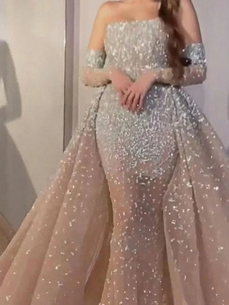 

new Strapless fluffy women's evening dress Sexy Sequin sleeveless women's evening dress bridesmaid dress Vestidos