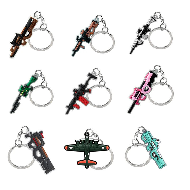 

20PCS PVC Keychain Plane Model Gun Model Keyring Kids Favor Birthday Gift New Arrival Key Chain Accessories Gadget for Man Women