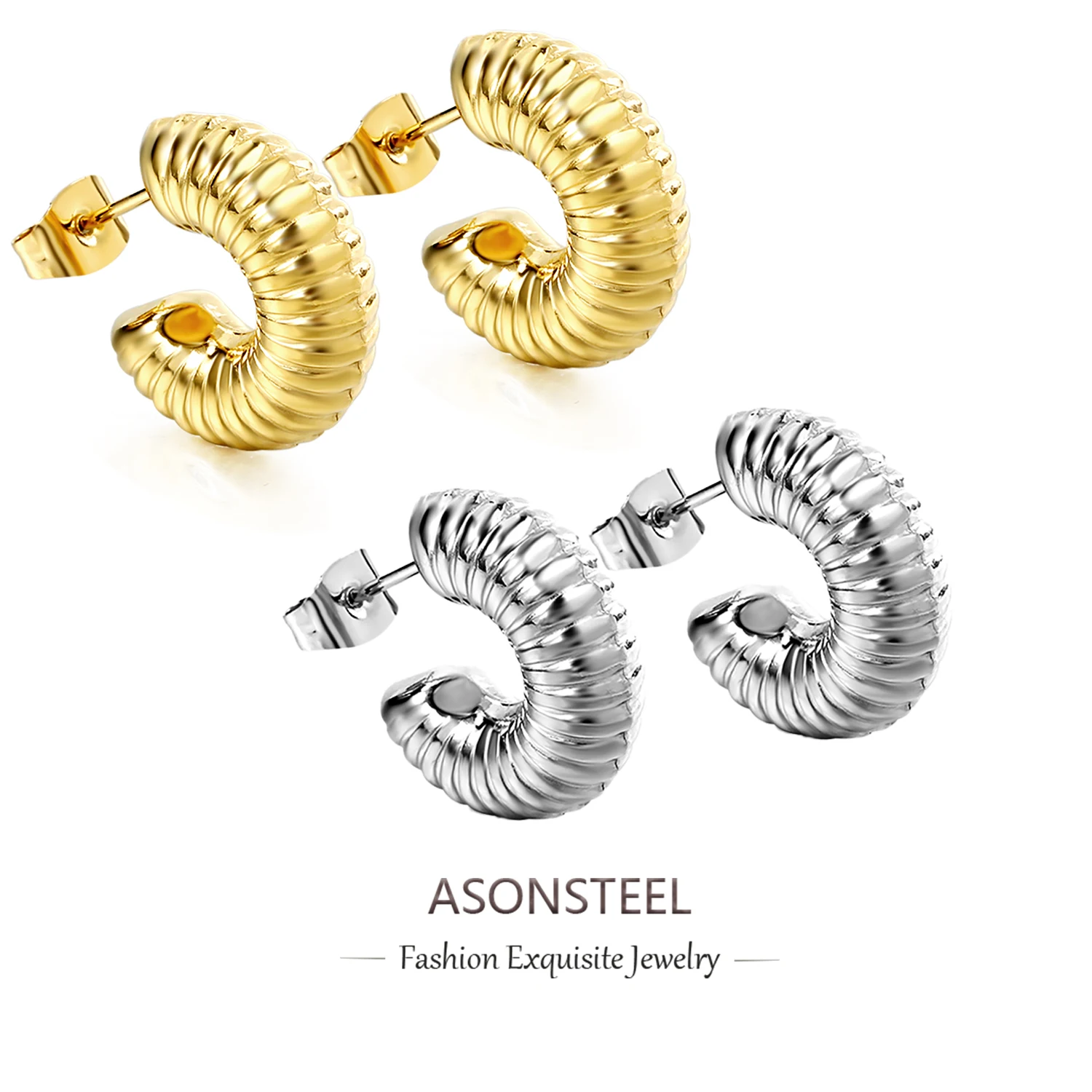 ASONSTEEL водонепроницаемые C-образные серьги-гвоздики в горизонтальную полоску для