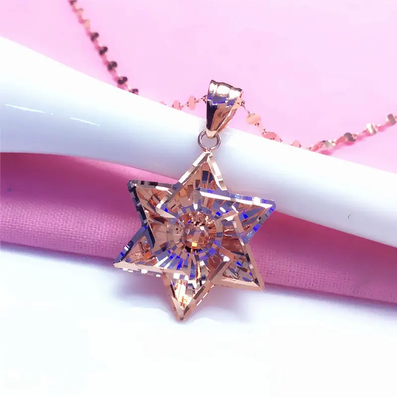 

585 Purple Gold Plated 14K Rose Gold New in Shiny Hollow Star Pendant Fashion chain Necklace Wedding Jewelry for women