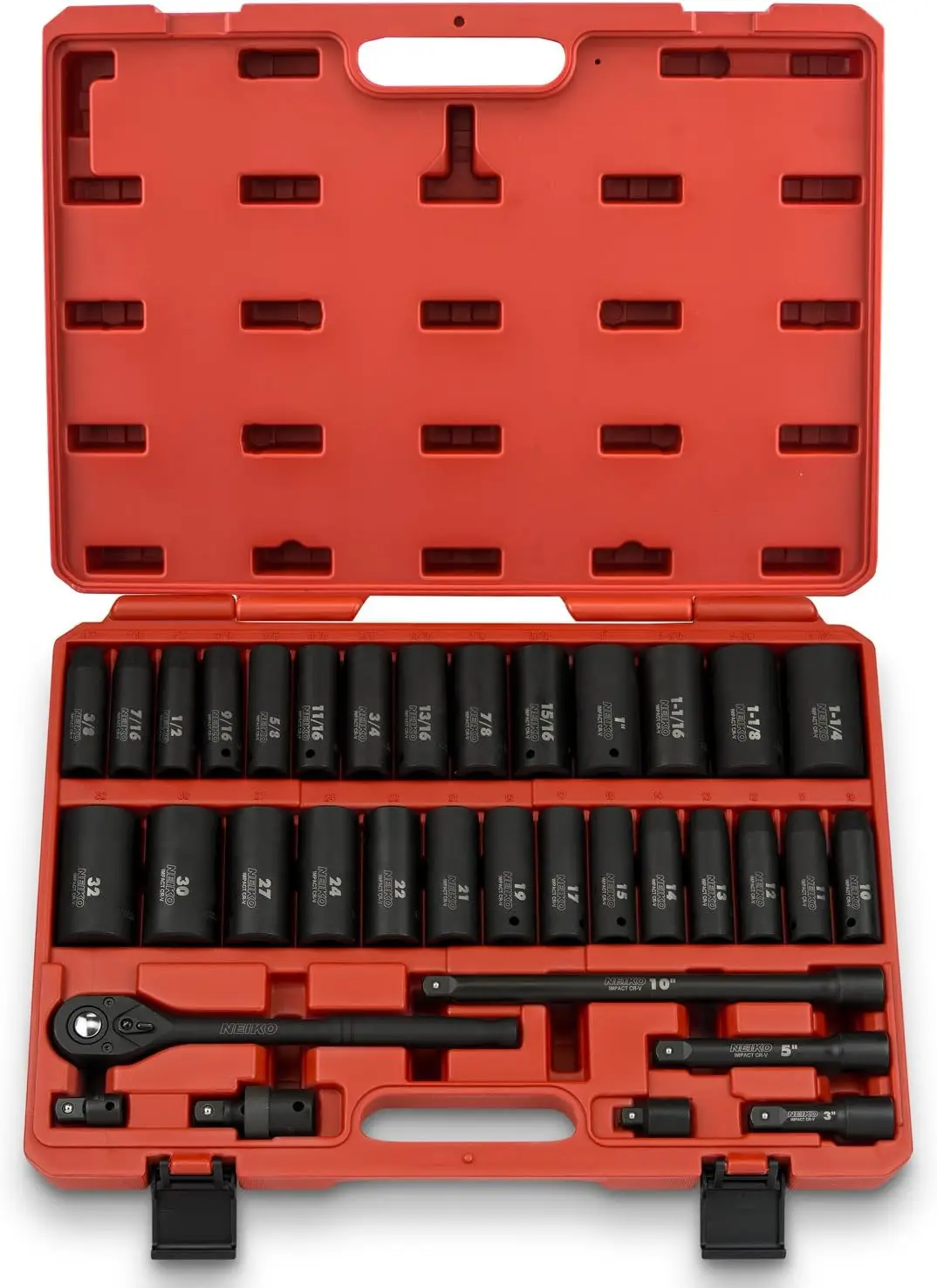 

1/2" Socket Set, 35 Piece, Deep Socket Kit Assortment, Standard SAE (3/8\u201D-1-1/4\u201D) and Metric MM (10-32mm) Sizes,