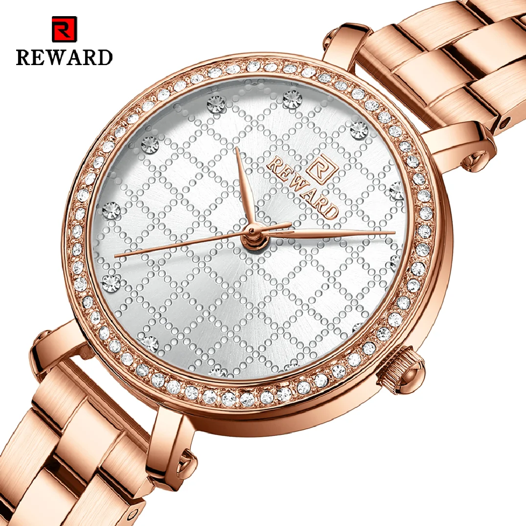 REWARD New RoseGold Watch Women Fashion Luxury Simple Women's Bracelet Quality Watches Stainless Steel Waterproof Wristwatch