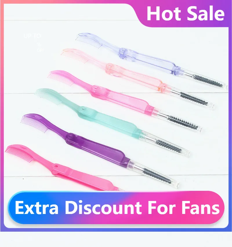 

Hot Sale Double Head Foldable Eyebrow Eyelashes Hair Eye Brow Extension Brush Metal Comb Eyelashes Comb Cosmetic Makeup Tools