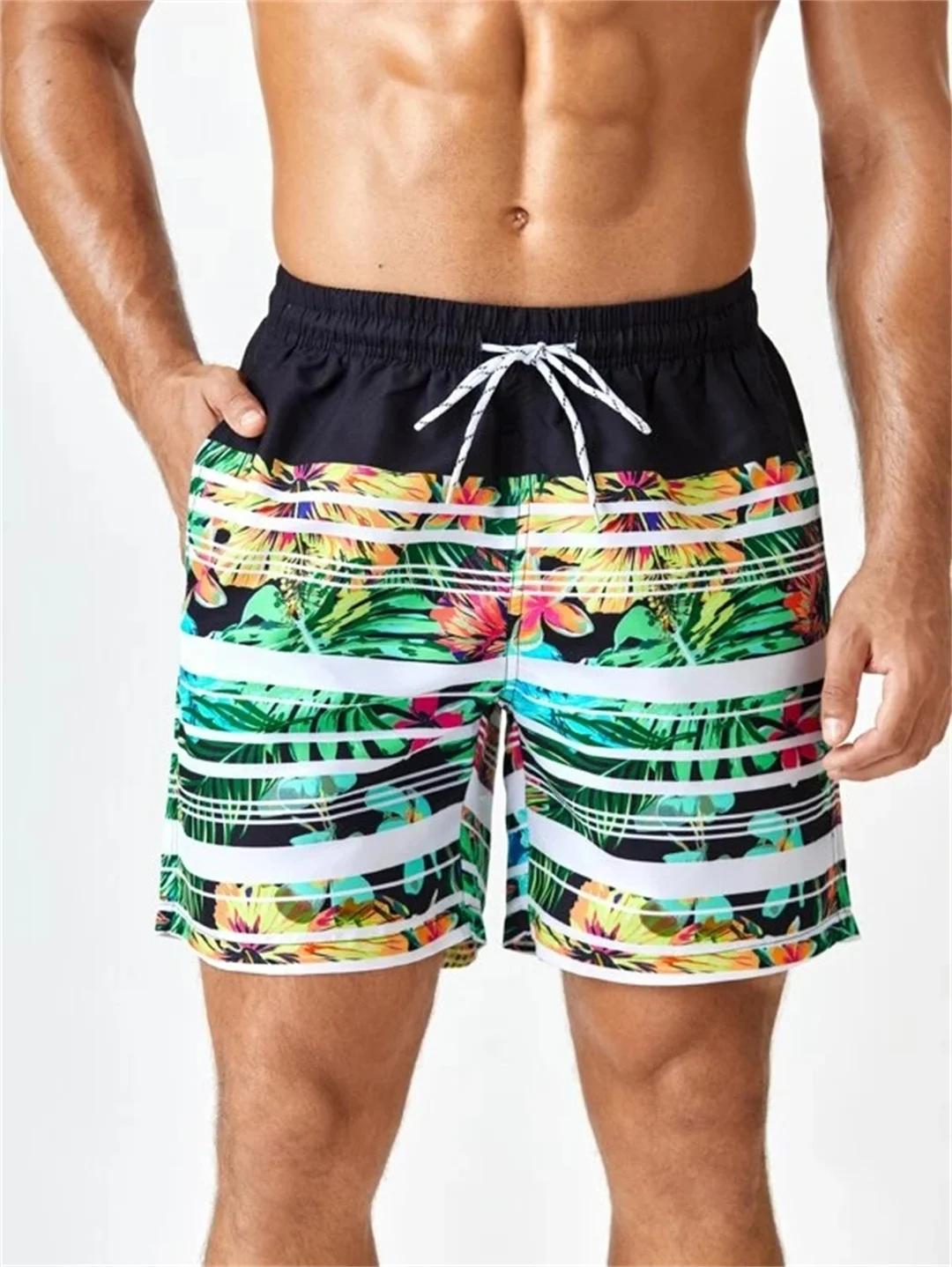 

New Men Hawaiian Shorts Breathable Palm Tree Printed Beach Shorts 2022 Summer Surfing Swimming Drawstring Short Pants S-6xl