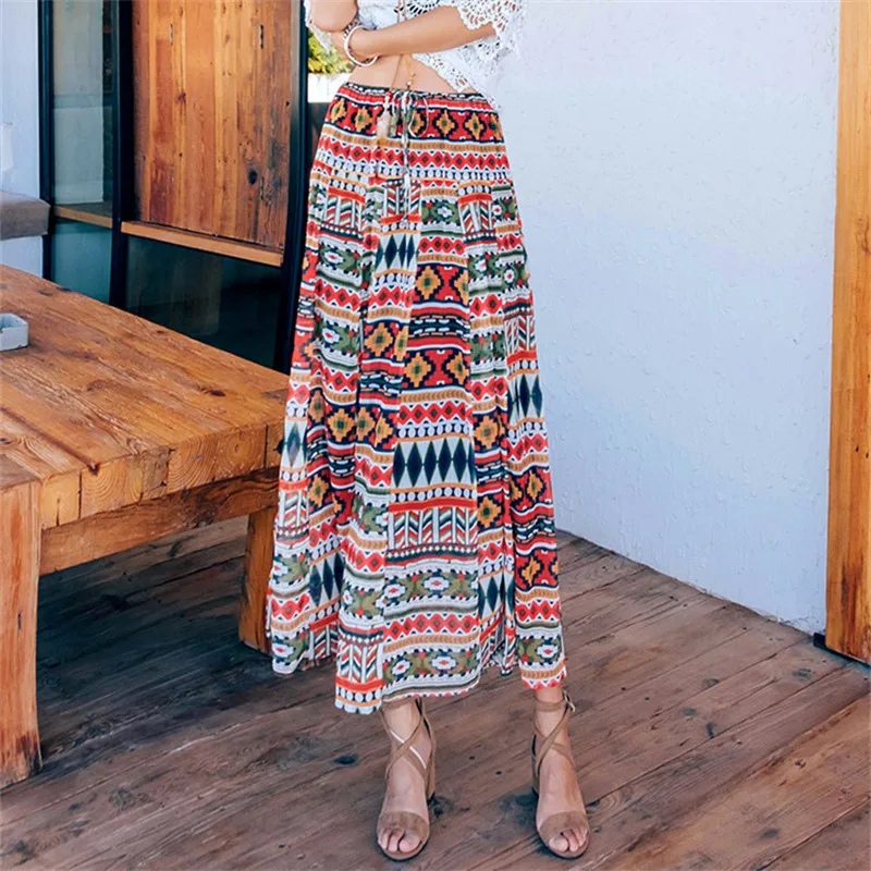 Женская юбка в богемном этническом стиле тонкая летняя пляжная для отдыха на