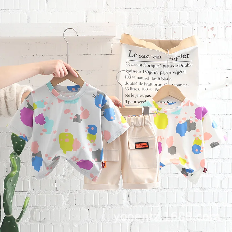 

2022 Summer Toddler Boys Girls Clothes Sets Baby Infant Casual Outfits Color Printing T-shirt+Shorts 2pcs Kids Fashion Clothing