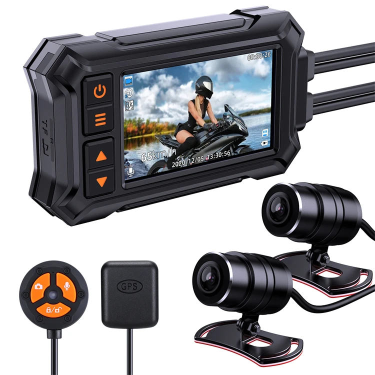

Overall waterproof motorcycle front and rear dual recording dash camera with wifi remote control