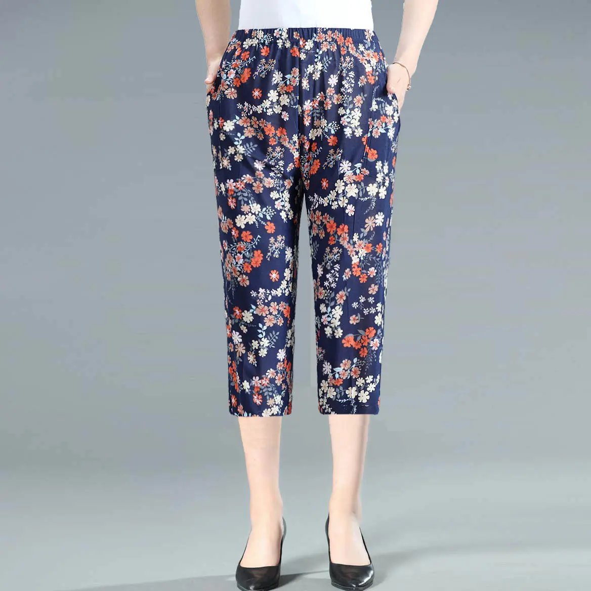 

Women 2022 Summer Fashion Middle-aged Printed Pants Female High Waist Casual Pants Ladies Large Size Straight Trousers E163
