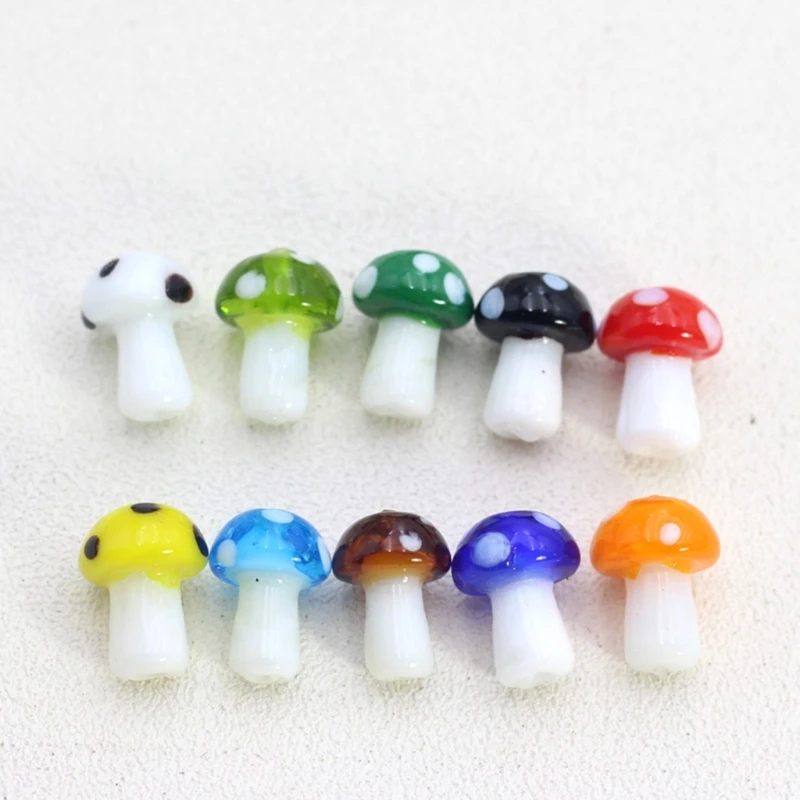 

10pcs/lot 10 Color Glass Mushroom Beads Loose Bead Spacer Bead Connectors DIY for Jewelry Making Bracelet Earrings 264E