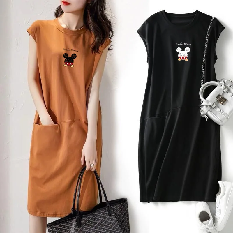 3D Printing Disney Kawaii Cartoon Anime Series Mickey Mouse Loose Thin T-Shirt Over The Knee Dress Fashion Popularity Girls Gift